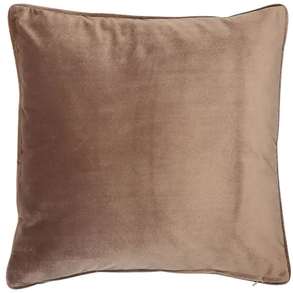 Luxe Truffle Velvet Square Cushion - Neutral Theme Piped Edge Detail - 43cm