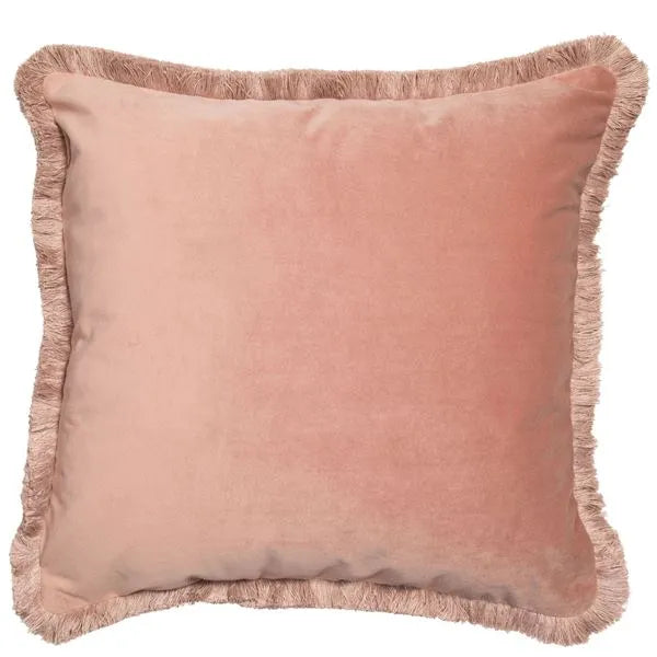 Plush Blush Meghan Pink Velvet Cushion with Fringed Edges - 45cm x 45cm - Luxurious Texture