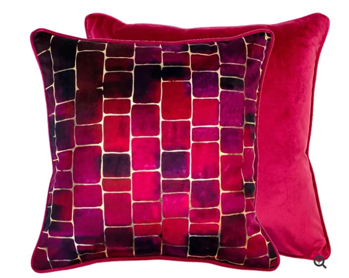 Stunning Mosaic Cushion - Pink  Auburn with Gold Accents - Fuschia Theme - 100 Polyester - 45x45