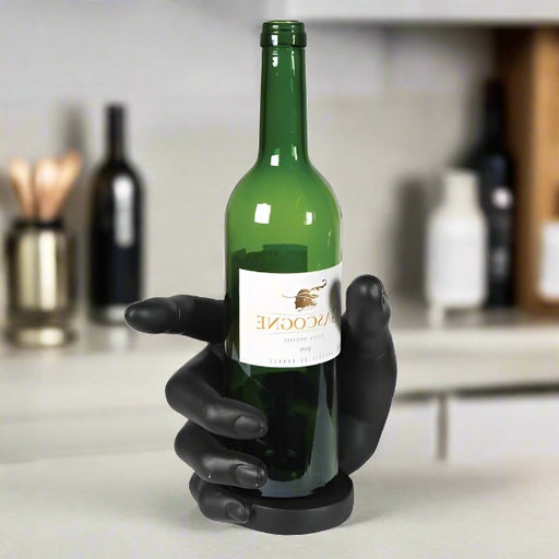 Wine Bottle Holder, Black Hand, Table Top, Resin, 17 x 21 cm