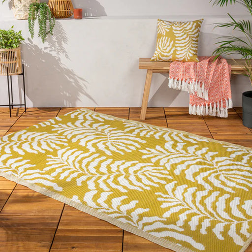 Tocorico Outdoor Recycled Rug, Botanical Design, Mustard