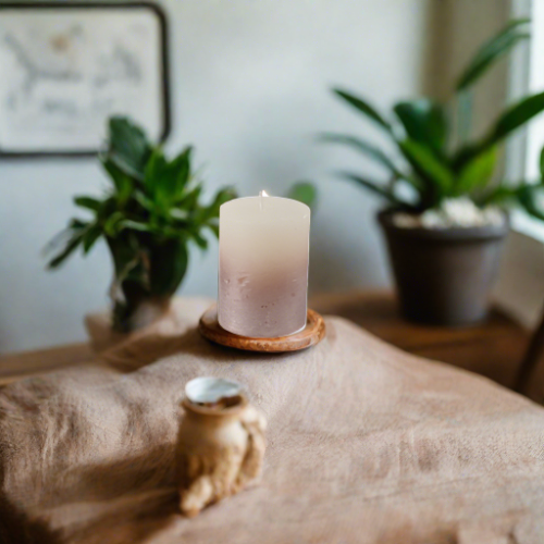 White Pillar Candle With Metallic Pink Ombre 07 X 19 cms