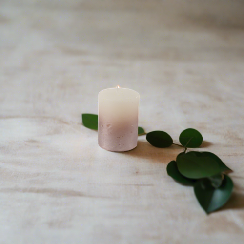 White Pillar Candle With Metallic Pink Ombre 10 X 10 cms