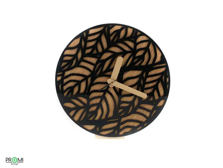 Handmade Round Wall Clock, Natural Wood, Black Acrylic