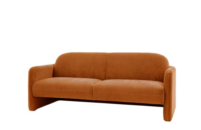 Brooklyn 3 Seater Sofa, Amber Orange Fabric, Straightforward Arms