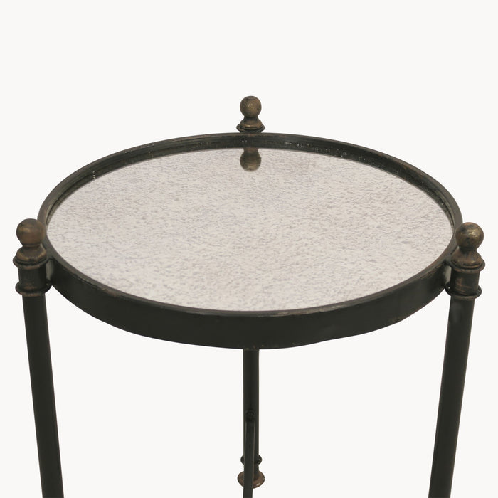 Albion Side Table, Antiqued Mirror, Black Iron