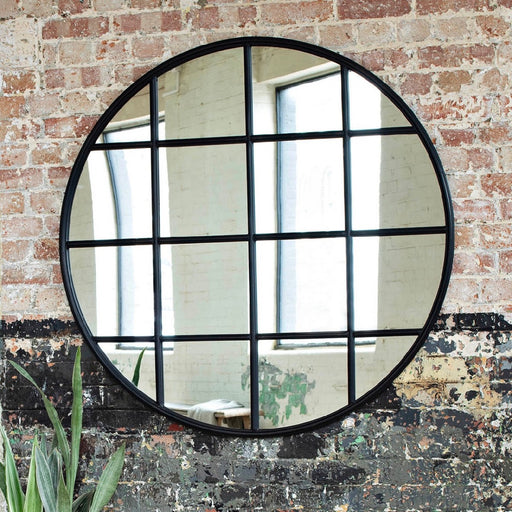 Albion Wall Mirror, Black Metal, Glass, Round
