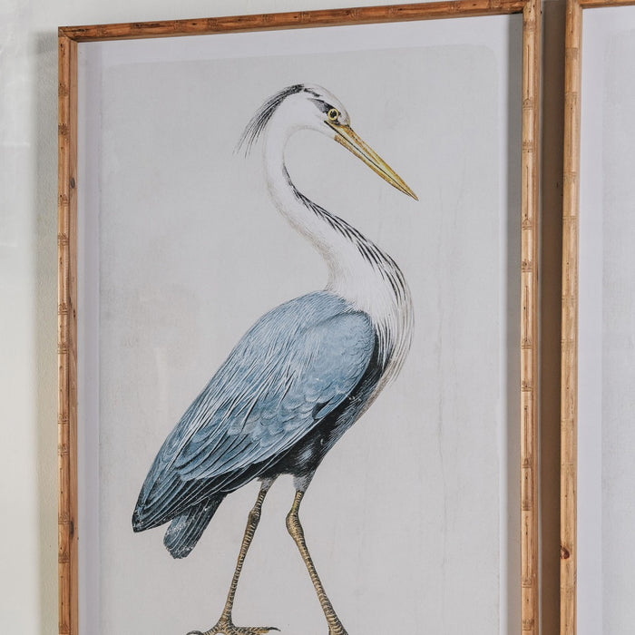 Albion Wall Art, Heron Birds, Blue, Gold Bamboo, Paper, Set Of 2