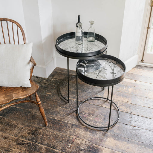 Albion Nesting Side Tables, Botanical, Black Iron, Glass, Set Of 2 