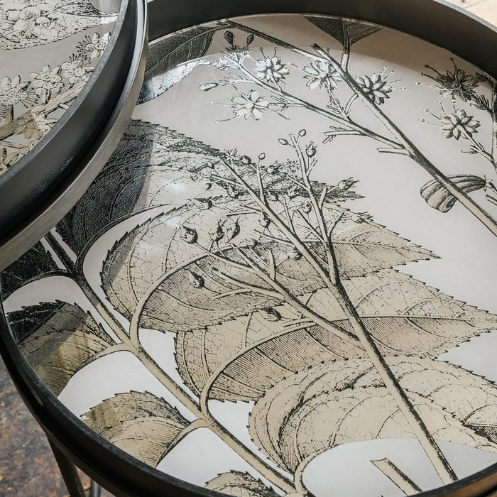 Albion Nesting Side Tables, Botanical, Black Iron, Glass, Set Of 2