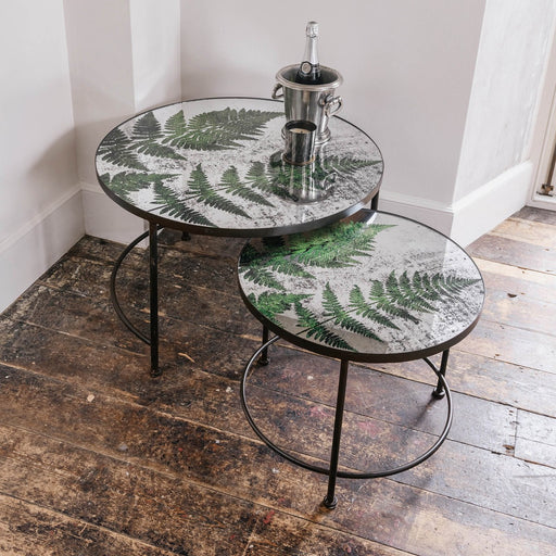 Albion Nesting Side Tables, Glass Fern, Black Iron, Set Of 2 