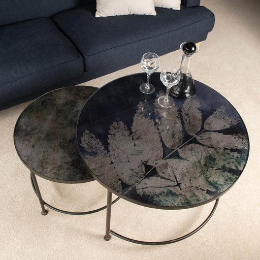 Albion Nesting Side Tables, Black Iron, Round Glass Top, Set Of 2 