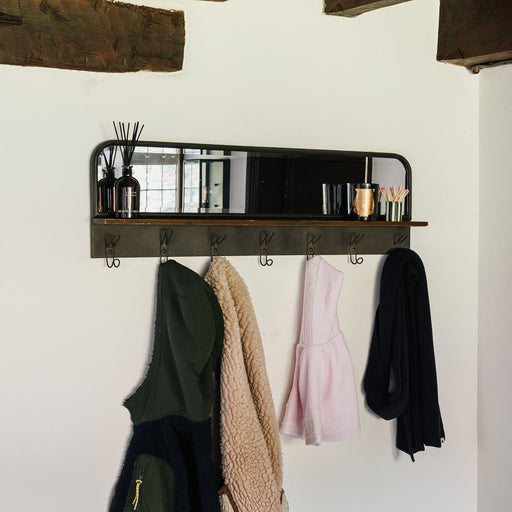 Albion Hooks Shelf, Copper Iron, Mirror, Wooden Shelf 