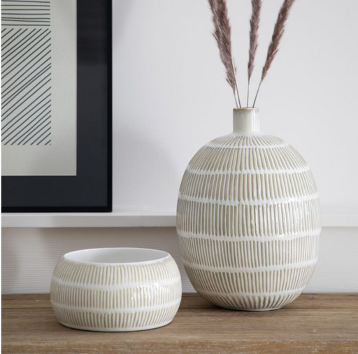 Abelia Stoneware Vase, Natural, White