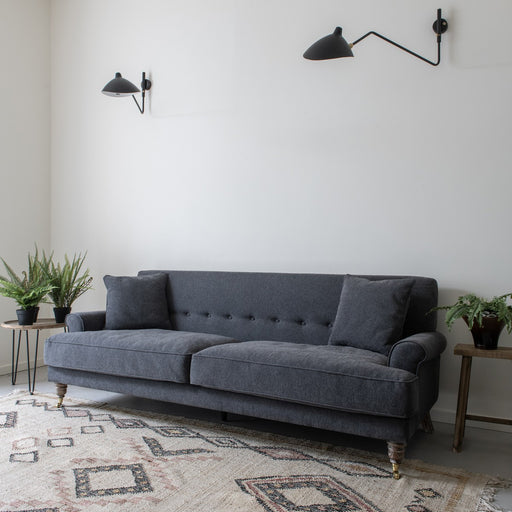 Meridan Three Seater Sofa,  Charcoal Linen, Pine Legs