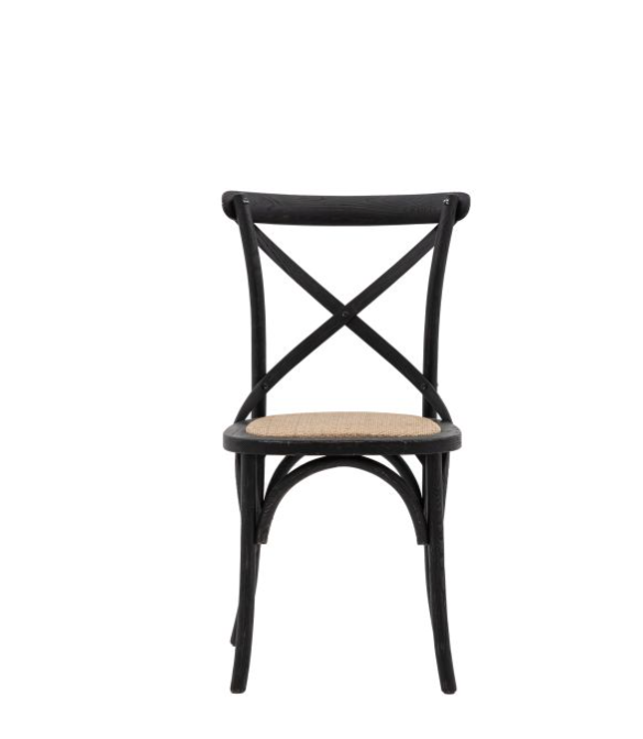 Paris Dining Chair In Rattan Seat & Black Wood Frame - Set Of 2