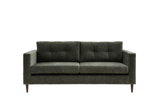 Devon 3 Seater Sofa, Forest Green Fabric, Block Arms, Tapered Wooden Feet, Due Back In 25/05/2024