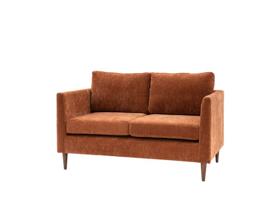 Charlesville 2 Seater Sofa, Rust Fabric, Tapered Arms, Wooden Legs,  Back Cushions