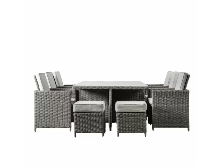 Langham Garden Furniture Dining Set, Grey Rattan, Light Grey Cushions, 10 Seater