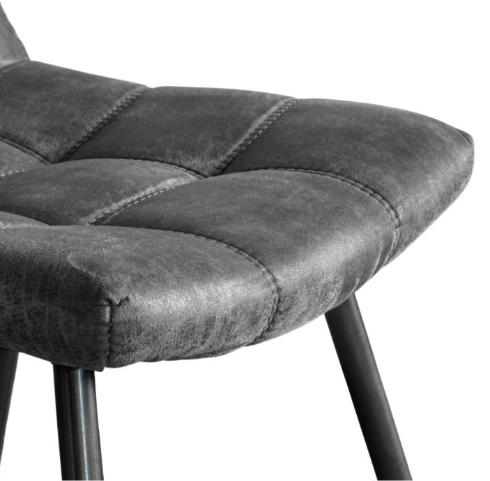 Ravenna Dining Chair In Dark Grey Leather & Metal Frame - Set of 2