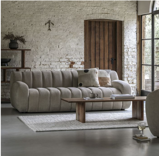 Milan 3 Seater Sofa, Cream Fabric, Retro Designs, Cushions