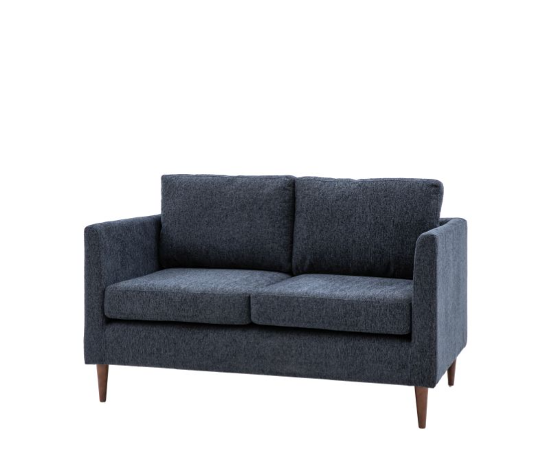 Charlesville 2 Seater Sofa, Charcoal Grey Fabric, Cushions, Wooden Legs
