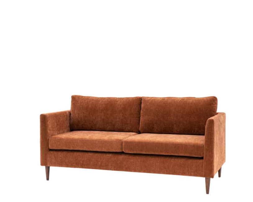 Charlesville 3 Seater Sofa,  Rust Fabric, Graceful Arms, Wooden Legs