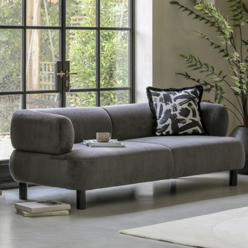 Siena 3 Seater Sofa, Anthracite Grey Fabric, Cushioned, Dark Wood Legs