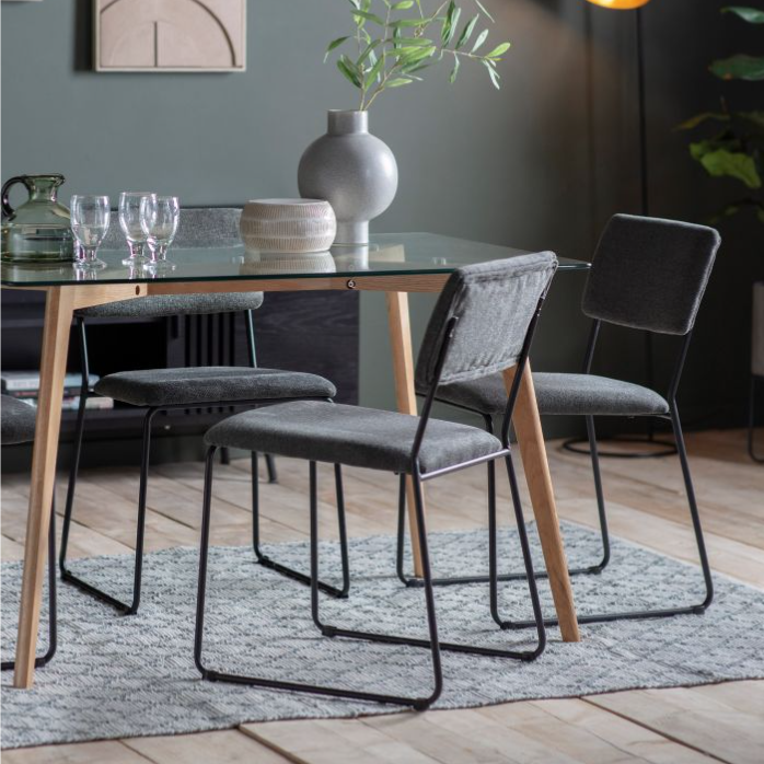 Lyon Dining Chair , Grey Fabric, Black Iron Frame