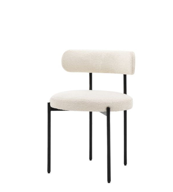 Austin Dining Chair Cream Fabric & Black Metal Legs - Set of 2