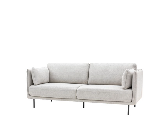 Chiswick 3 Seater Sofa, Natural Boucle Fabric, Side Cushions, Black Metal Legs, Slim Arms, Due In 22/04/2024