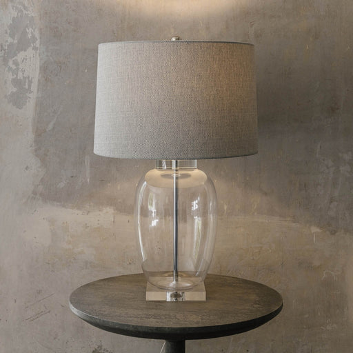 Derby Table Lamps, Glass Urn Shaped, Natural Linen, Shade