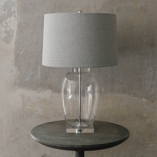 Derby Table Lamps, Glass Urn Shaped, Natural Linen, Shade