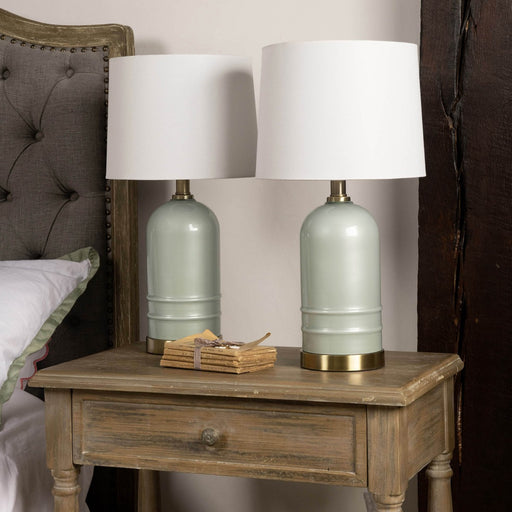 Derby Table Lamps, Set Of 2, Off White Linen, Glass, Shade