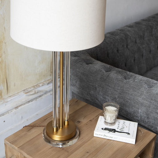 Derby Table Lamps, Cream Linen, Tube Glass