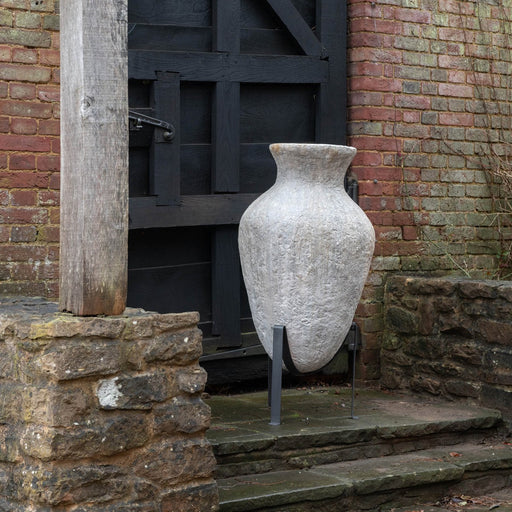 Riva Vases, White Stone, Oversized, Resin Urn  