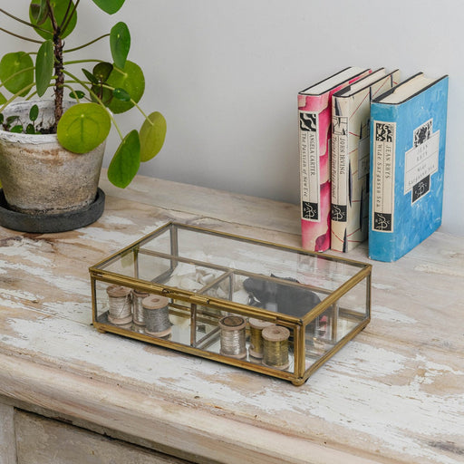 Amari Vanity Box, Clear Glass, Metal Gold