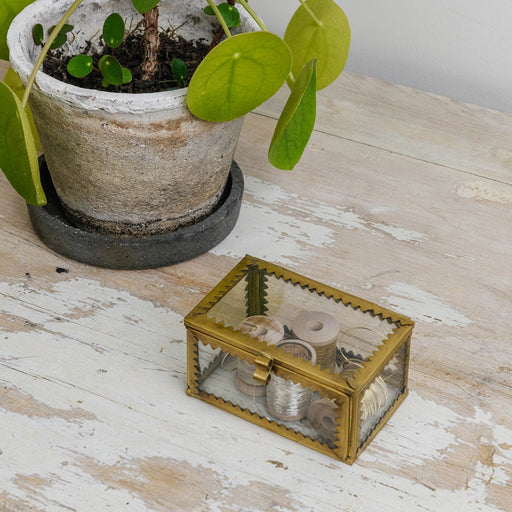 Amari Small Box, Clear Glass, Gold Brass, Vanity 