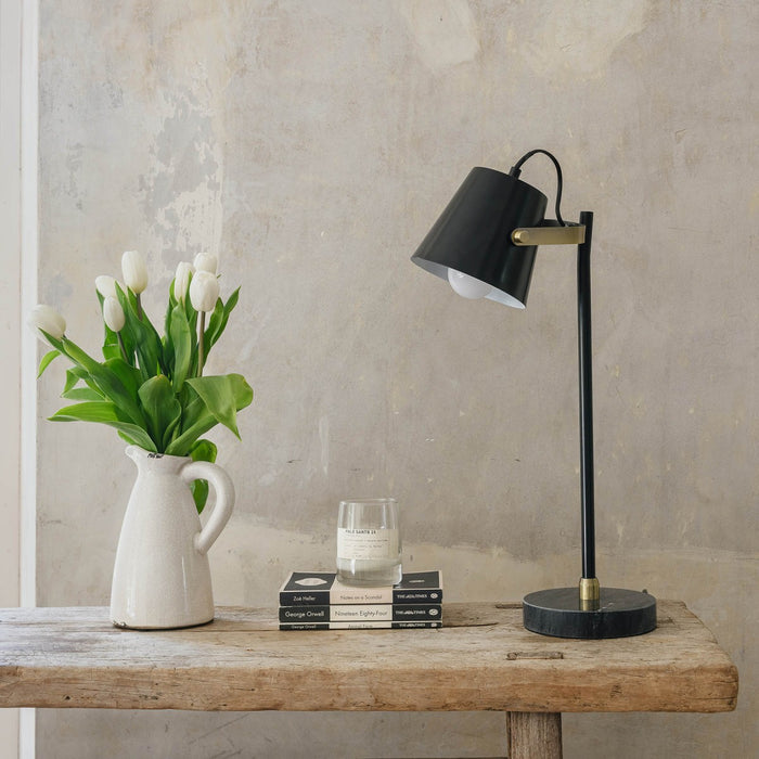 Oslo Table Lamps, Round, Black Marble, Steel, Desk Lamp