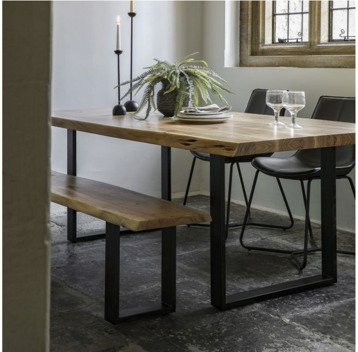 Boston Rectangle Dining Table, Black Metal & Natural Wood - Large
