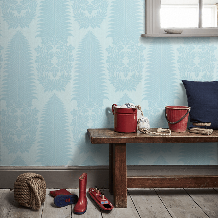 Zoffany Wallpaper - Cotswold Manor - Marsden`s Palm Damask - Blue Stone