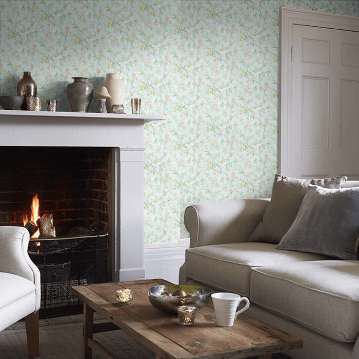 Zoffany Wallpaper - Cotswold Manor - Nostell Priory - Sky/ Pink