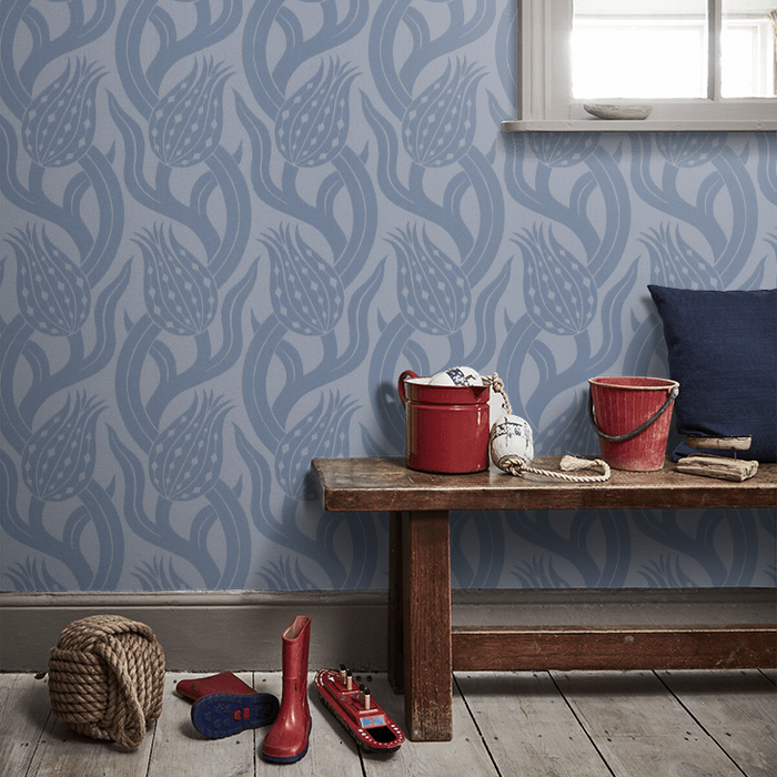 Zoffany Wallpaper - Kensington Walk- Persian Tulip - Blue Stone