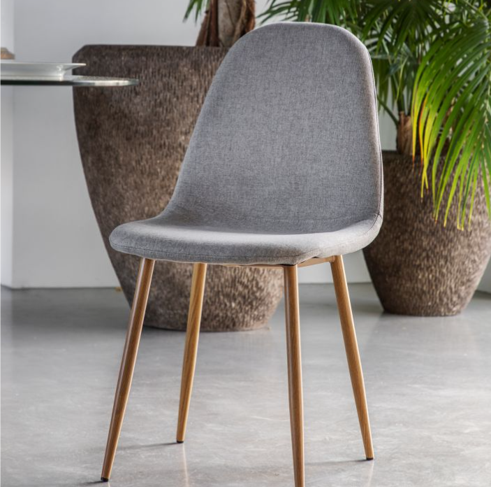 Marston Dining Chair In Light Grey Fabric & Oak Legs - Set of 2