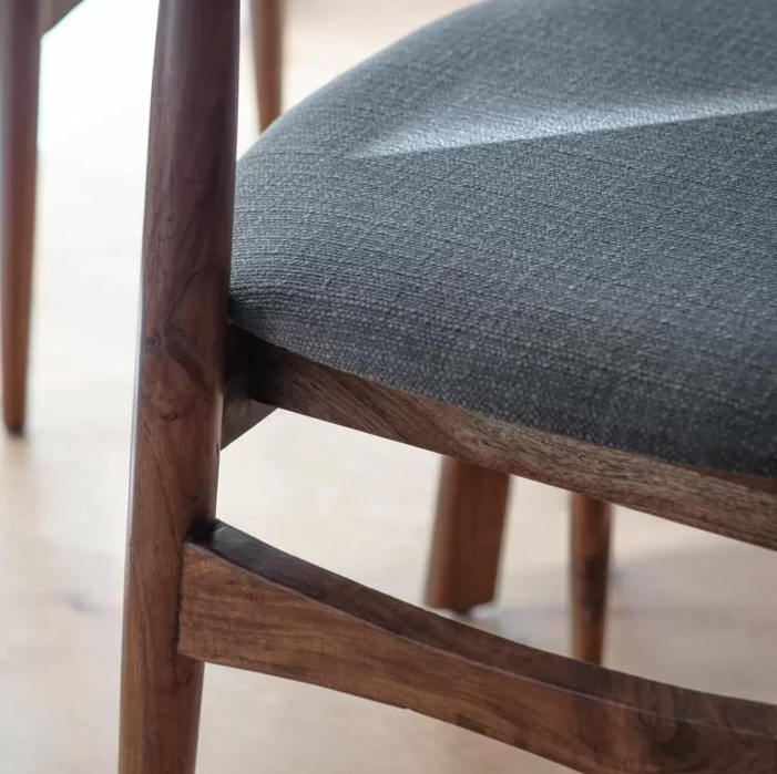 Madrid Dining Chair In Grey Fabric & Walnut - Set of 2