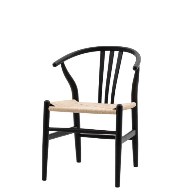 Wellsley Outdoor Dining Chair In Black Wood & Natural Rattan (2pk)