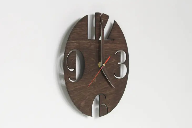Handmade Wall Clock, Round, Dark Wood