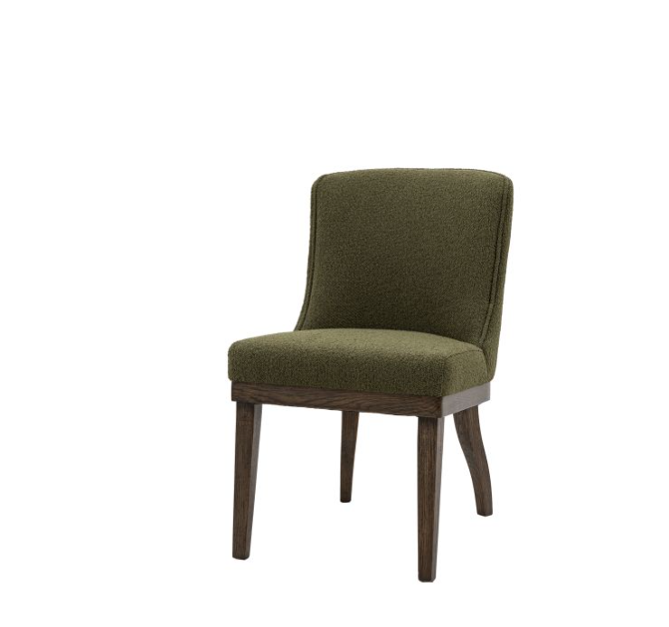 Carlton Curved Dining Chair In Green Fabric & Dark Oak Legs - Set Of 2