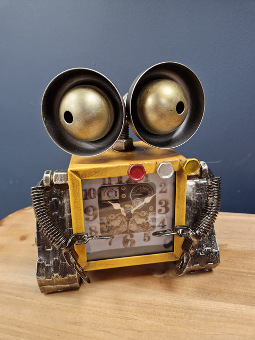 Robot Table / Mantle Clock In Distressed Metal