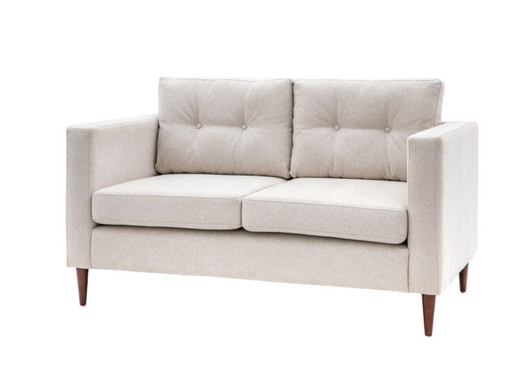 Devon 3 Seater Sofa, Light Grey Fabric, Block Arms, button Detailing Back Cushions,Tapered Wooden Feet